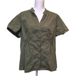 Apt. 9  Womens Button Up Olive‎ Green Short Sleeves Collar Pleated size 1X Photo 0