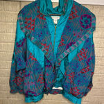 Lady Lavon Windbreaker Jacket Teal Floral Print Women's Size 2X Green Photo 0