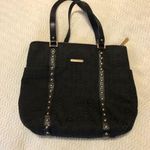 Michael Kors  Signature Tote Canvas Handbag Black LOGO Shoulder Bag Purse Gold Photo 0