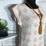 Vintage 80s 90s Knitted Cotton Top Diamond Pattern Pink Blouse Photo 4