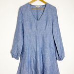 Boden Blue Long Sleeve Chambray Linen Dress US 10 Photo 0