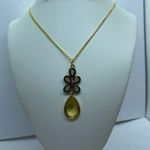 Handmade Gold-Tone Black Beaded Yellow Rhinestone Pendant Photo 0