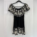 Anthropologie Cleobella Black Flutter Sleeve Dress With Floral Lace Trim Photo 3