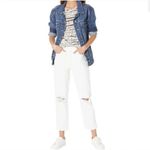 7 For All Mankind NWT  Distressed High-Waist Crop Straight Button Fly in White 32 Photo 3