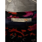 Women's Zara Trafaluc Orange Navy Floral Velvet Short Sleeve Tee S Photo 3
