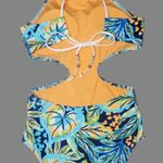 Aerie SM Tropical Terry Halter Cut Out One Piece Floral Hawaiian Beach Vacation Photo 6