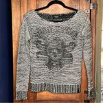 Harley Davidson Knit Sweater Skull Biker Edgy Grunge Graphic Pullover Size S Black Photo 1