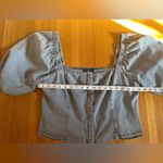 VICI Lightwash Cropped Denim Milkmaid Top with Puff Sleeves, Size XL, NWOT Photo 2