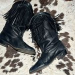 Vintage Black Real Leather Fringe Cowboy Boots Festival Rave Burning Man A21 Size 7 Photo 8