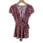 Lush Clothing LUSH Burgundy Floral Surplice Summer Romper SMALL Photo 0