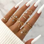 NEW 8pc Gold Ring Set – Coquette Bow, Braided & Adjustable Rings Size 6-7 Photo 3