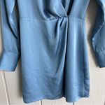 Aritzia Babaton Larchmont Long Sleeve Satin Mini Wrap Dress Baby Blue Size XS Photo 3