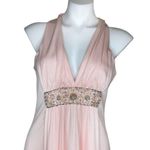 None VINTAGE Pink Beaded Gown 2 Piece Sleeveless Cardigan Plunging Neckline Photo 4