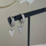 Titanium Steel Geometric Triangle Dangle Drop Earrings for Men Women Silver Photo 3