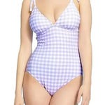 Kona Sol Women's Purple Gingham One Piece Swimsuit XL Shoulder Tie Photo 0