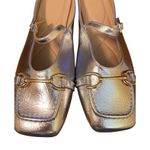 Metallic Silver Mary Jane Flats Shoes Buckle Detail Square Toe Slippers Sz 46 Photo 1