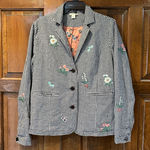 Sundance Womens Tansy Gingham Floral Embroidered Linen Blend Blazer Size Medium Photo 0