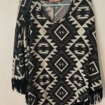 Glamour Farm Boutique Poncho Tribal Print XL Black And White With Fringe Photo 0