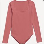 Old Navy Mauve Ribbed Knit Square Neck Long Sleeve Bodysuit Photo 1