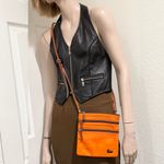 Dooney & Bourke North South Triple Zip Orange Nylon Embroidered Duck Crossbody Photo 2
