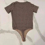 Missguided Brown and Black Geometric Print Short Sleeve Henley Bodysuit Womens 4 Photo 3