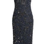 Pisarro Nights Beaded Mesh Column Gown Dark Navy 6 NWOT Photo 4