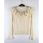 Tularosa Womens Sweater Ivory Manny Wool Blend Ruffle Flared Ribbed Pullover XS Photo 2