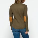 LETY & ME Josey Elbow Patch Sweater Olive Green Knit Long Sleeve Photo 6