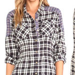 Free People  Plaid Button Up Shirt Long Sleeve Mixed Print Top Size L Photo 0