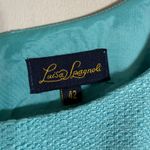 Luisa Spagnoli Linen Jeweled Sheath Dress Women's 42 Blue Italian Tweed Designer Photo 6