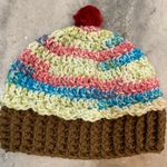 Handmade Crochet Rainbow Vanilla Cupcake Beanie Winter Hat Cozy Comfy Warm Photo 0