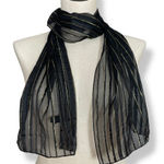 Vintage Scarf Black Sheer Stripes Gold Thread Women Elegant Dressy Retro Nylon Photo 0