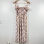 Kos Resort Floral‎ Smocked Maxi Dress Size S Pink Yellow Tie Strap Boho Cottage Photo 2