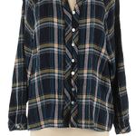 J.Jill  Brushed Cotton Modal Blend Bias Trim Plaids Blue‎ Button up Shirt M Photo 4