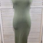 Windsor  Stretchy Ribbed Bodycon Sleeveless Dress Distressed Neckline Olive-Large Photo 0