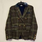 Mystree  Plaid Blazer Jacket Velvet Collar green preppy Gold Button Tweed Size S Photo 0