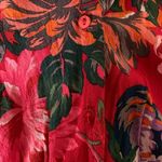 ZARA  red floral button front shirt dress womens medium blue tropical coconut Photo 5