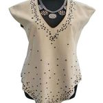 Donald Pliner Tan Suede Leather Top Nail Head Embellished Tunic V Neck $995 NWT Size M Photo 0