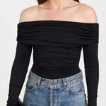 Reformation NEW  Florentina Black Draped Knit Top Women’s Size Large Photo 0