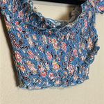 Free People  Intimately Blue Floral Smocked Crop Top‎ Size Medium Photo 2