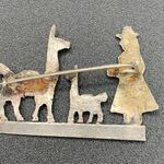 VTG Peru Llamas Alpacas And Herder Brooch Pin 925 Sterling Silver Photo 2