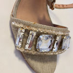 Audrey Brooke  Open Toe Ankle Strap Block Heel Sandals Embellished Tan Grey 7.5 Photo 5