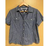 Karen Scott  Short Sleeve Denim Button Up Top Photo 0