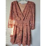 Mimi Chica Ladies  Floral Print Mini Dress w/Ruffled Shirt, Sheer Sleeves Size M Photo 4