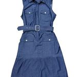 Sharagano Denim chambray style button down dress with belt Photo 0