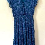 Beautiful feminine dress by Voy, pretty mallard blue floral print size8 Size L Photo 0