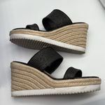 Stuart Weitzman Mykonos Two-Strap Wedge Sandals Herringbone Raffia & Black 38.5 Photo 7
