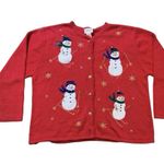 Vintage Crystal Kobe Snowman Patch Red Christmas Cardigan Size L Ugly Sweater Size M Photo 0