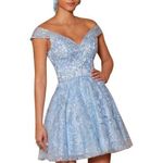 Morilee Madeline Gardner short glitter glam dress prom women's size 24 plus Blue Photo 0