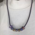 Authentic Chamilia Sterling Silver Charms 7 purple leather necklace 20" long Photo 1